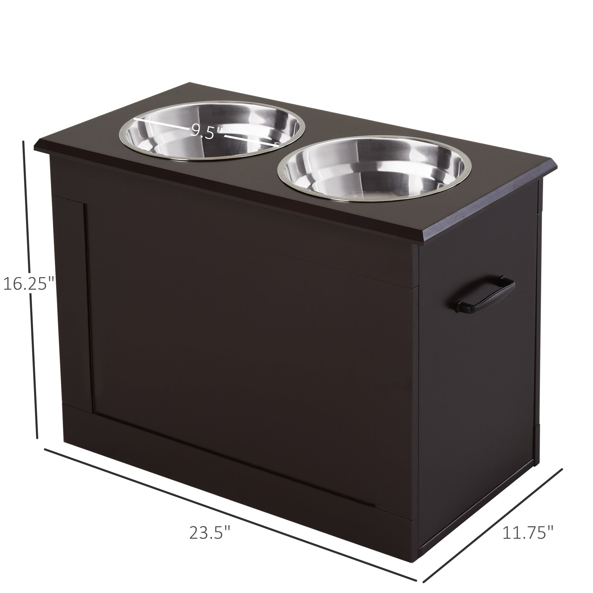 Raised Pet Feeding Storage Station with 2 Stainless Steel Bowls Base for Large Dogs and Other Large Pets, Coffee