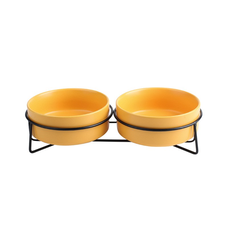 Metal frame ceramic pet bowl