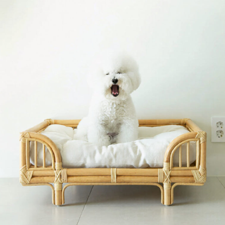 Natural Rattan Square Dog Bed Minimalist Handmade Pet Bed