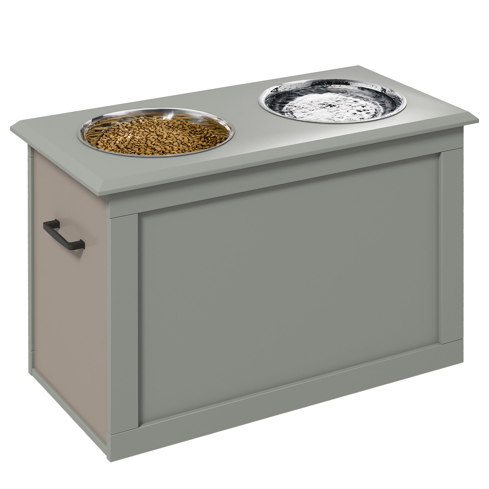 Raised Pet Feeding Storage Station with 2 Stainless Steel Bowls Base for Large Dogs and Other Large Pets, Gray